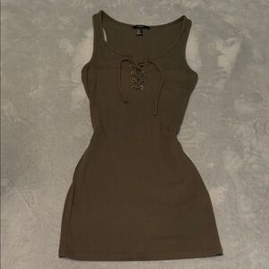 Olive Lace-Up Tank Dress